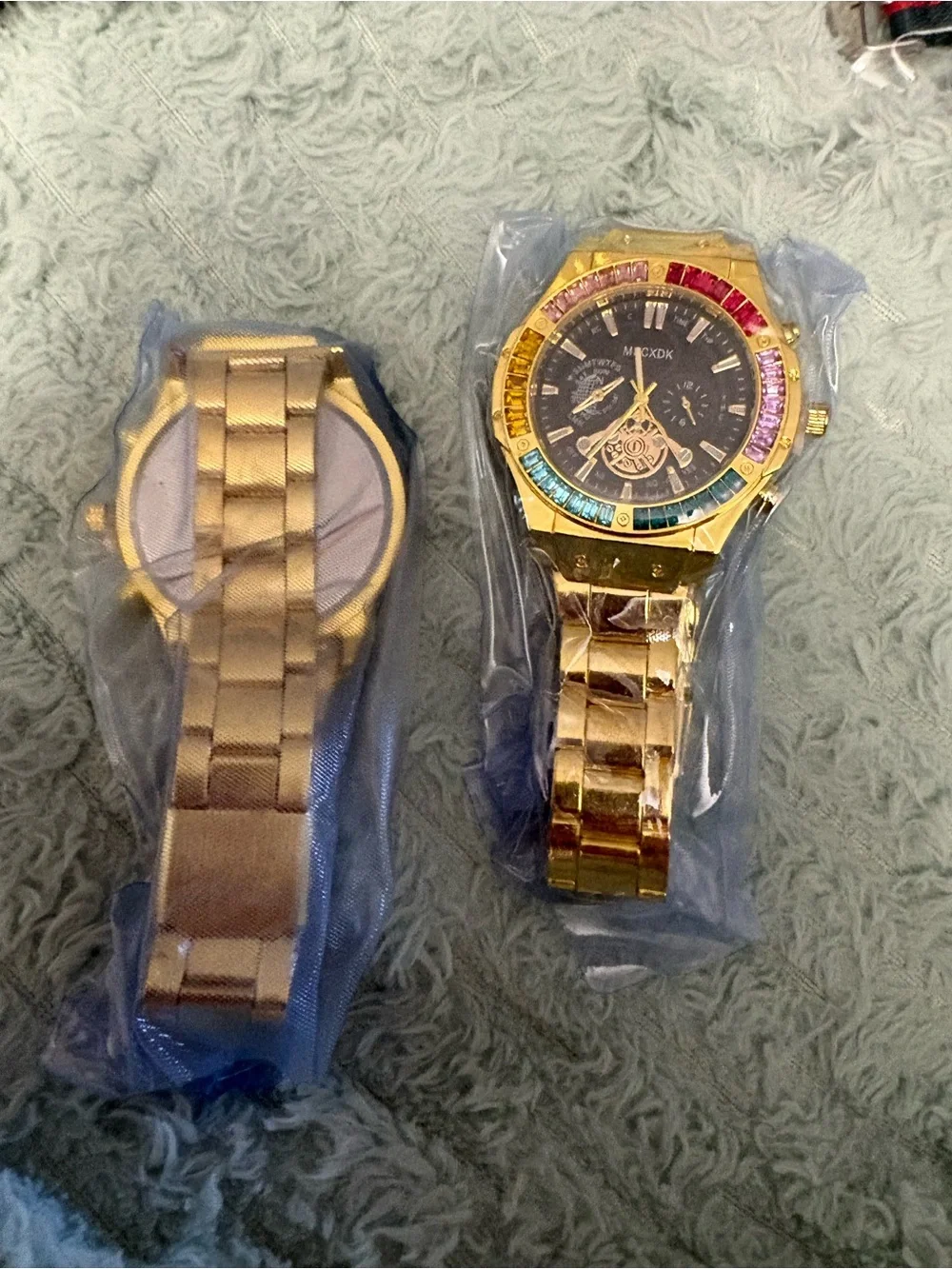 NEW-classic stunning rainbow Gold-Tone Multi-Color Crystal Watch